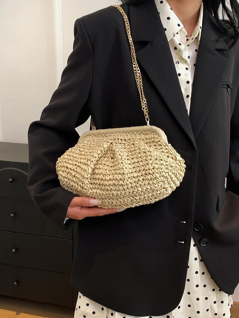 Geelyda Straw Clutch Purses for Women Cloud Dumpling Pouch Straw Crossbody Shoulder Handbag Summer Beach Woven Bag - Image 5